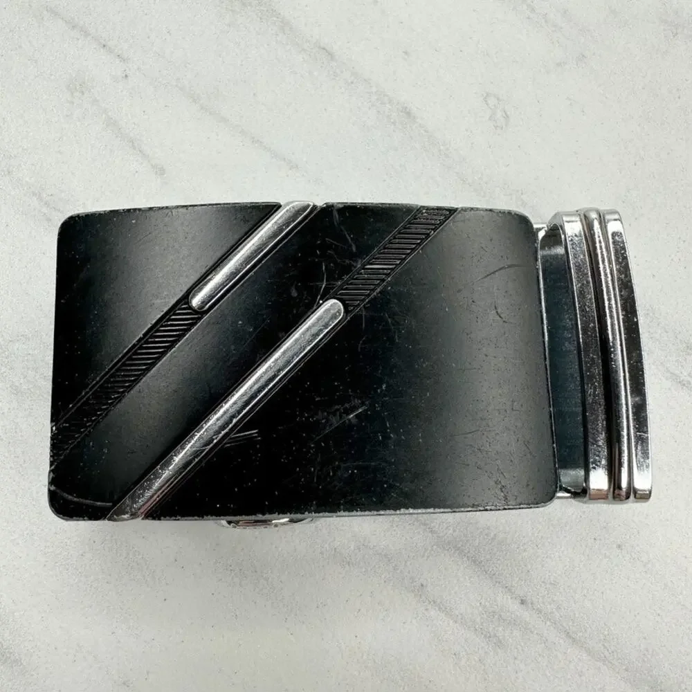 Black Silver Tone Diagonal Stripe Ratchet Belt Buckle ✨